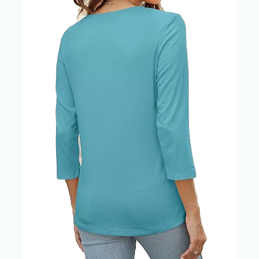 VDJ Button V Neck Tops for Women 3/4 Sleeve Comfort Soft Tshirts Basic Casual Tee Clothing Size XL