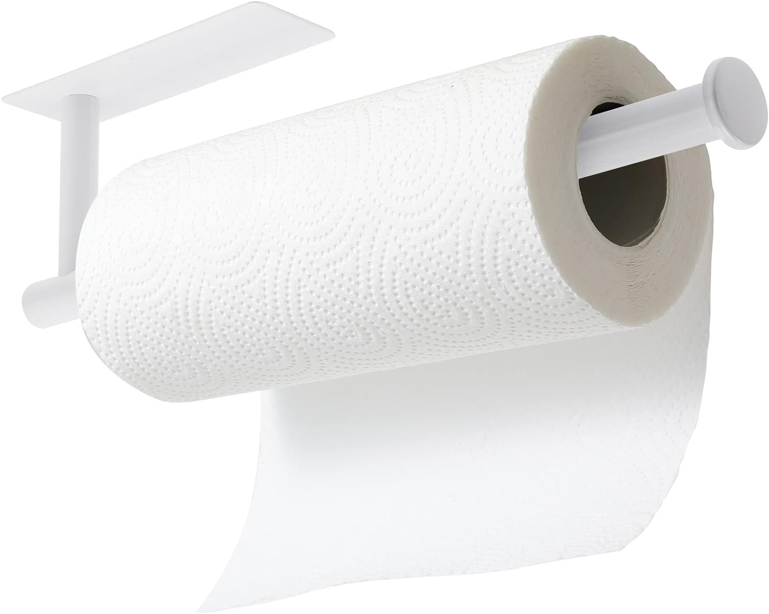 White Paper Towel Holder - under Cabinet Paper Towel Holder for Kitchen, Adhesive Paper Towel Roll Rack for Bathroom Towel, Wall Mounted Matte Black Paper Towel Rack, SUS304 Stainless Steel