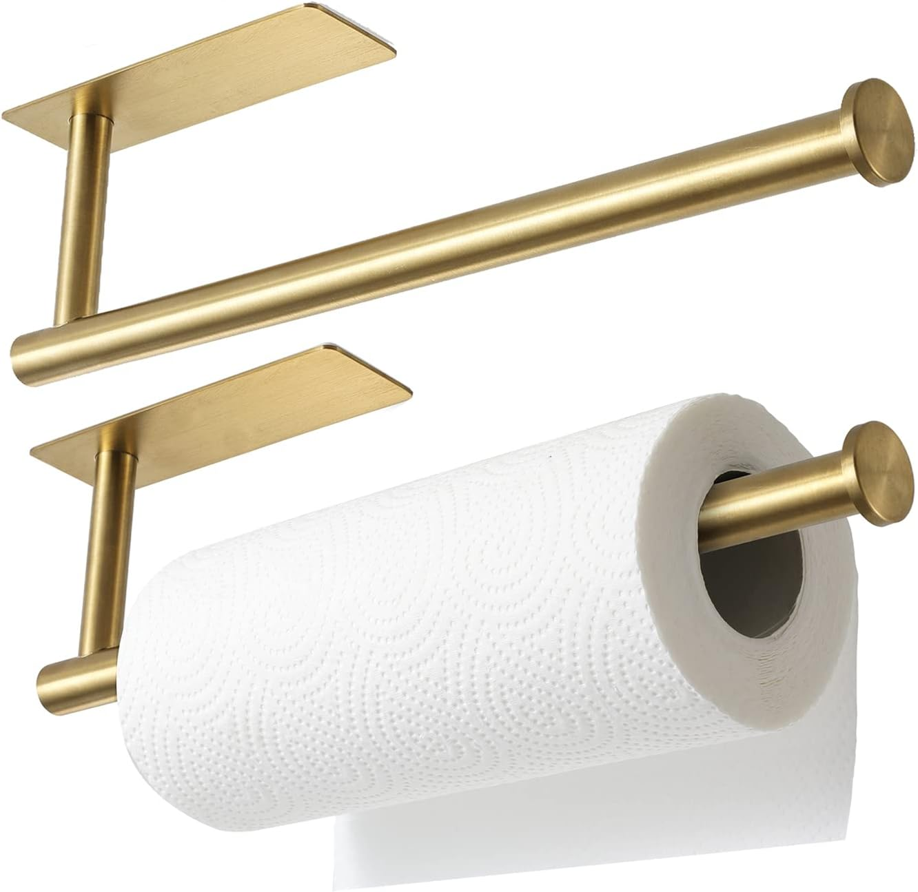 2 Packs Paper Towel Holder - under Cabinet Paper Towel Holder for Kitchen, Adhesive Paper Towel Roll Rack for Bathroom Towel, Wall Mounted Matte Black Paper Towel Rack, SUS304 Stainless Steel