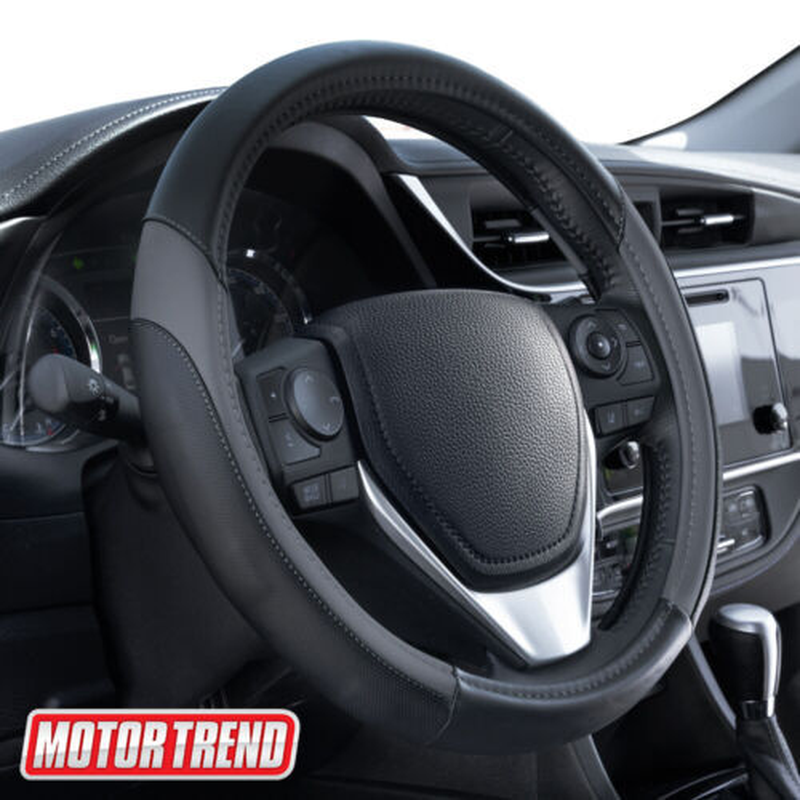 Motor Trend Car Steering Wheel Cover Sport Leather Dark Gray Black 15" Universal