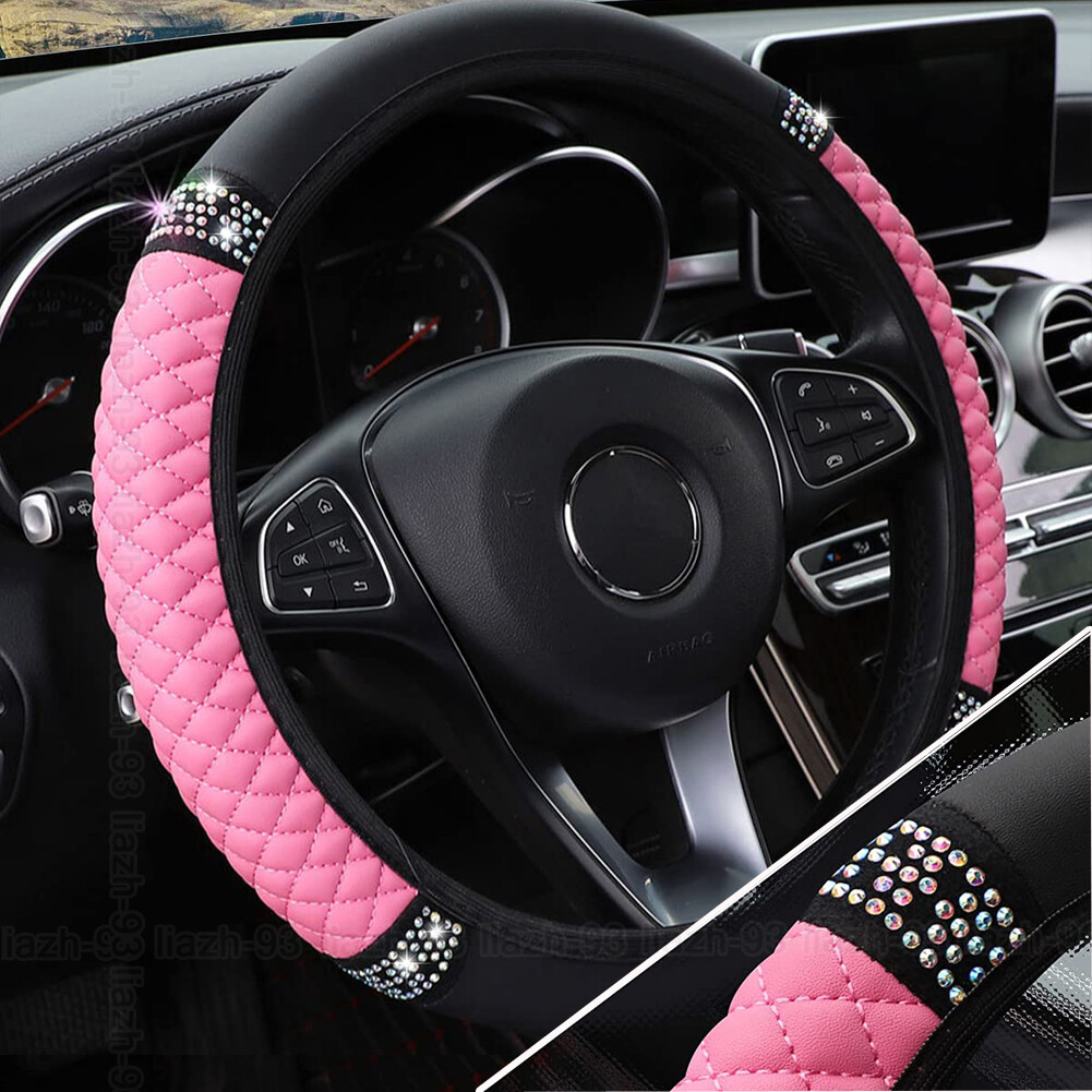 Car Steering Wheel Cover Pink Leather Anti-Slip Accessories 15''/38Cm Universal