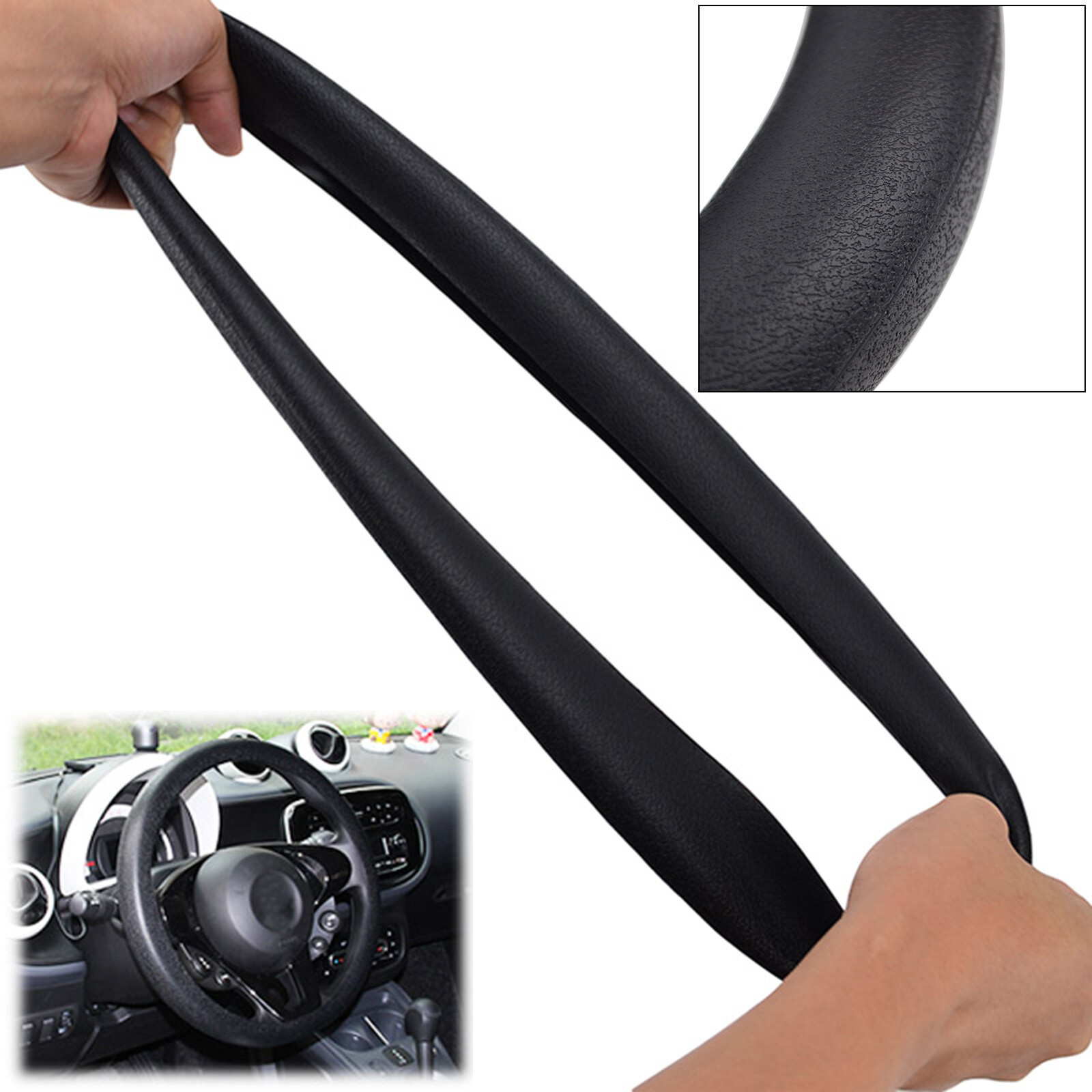 14-16" Car Universal Leather Texture Silicone Steering Wheel Cover Protector