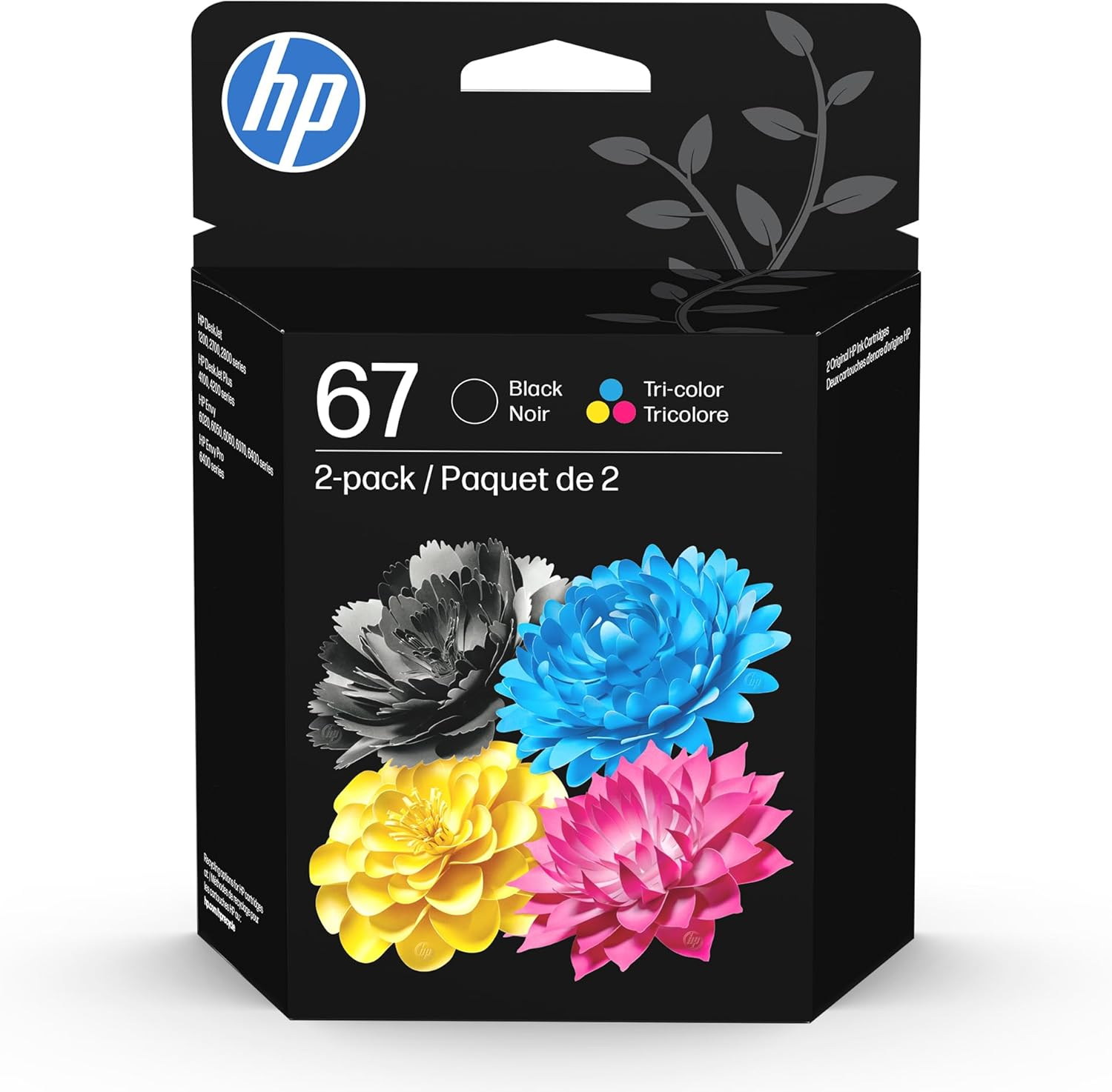 67 Black/Tri-Color Ink Cartridges (2-Pack) | Works with Deskjet 1255, 2700, 4100, Envy 6000, 6400 | Instant Ink Eligible | 3YP29AN | Packaging May Vary
