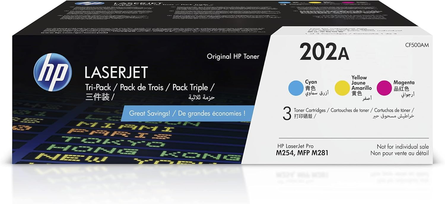 202A Cyan, Magenta, Yellow Toner Cartridges Printers (3-Pack) | Works with Color Laserjet Pro M254, Color Laserjet Pro MFP M281 Series | CF500AM