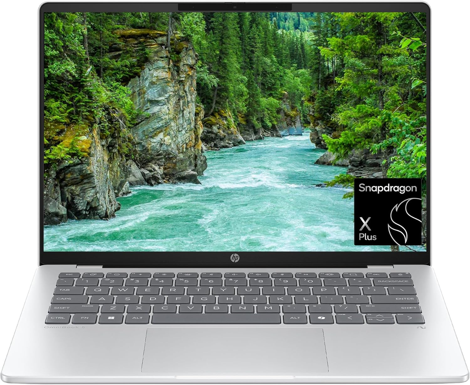 Omnibook 5 14 Inch Next Gen AI PC, OLED Display, Snapdragon X plus X1P-42-100, 16 GB RAM, 1 TB SSD, Qualcomm Adreno GPU, Windows 11 Home, Glacier Silver, 14-He0099Nr
