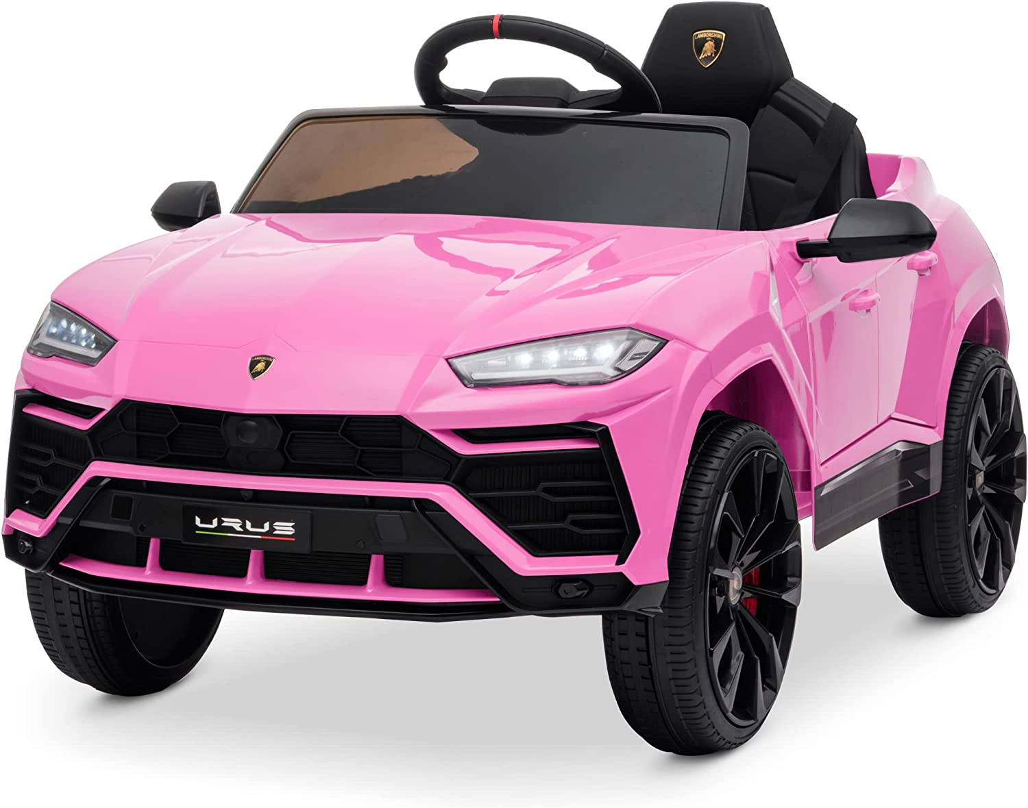 Ride on Car 12V Lamborghini Urus Kids Electric Vehicle Toy W/Parent Remote Control, Horn, Radio, Port, AUX, Spring Suspension, Opening Door, LED Light - Pink
