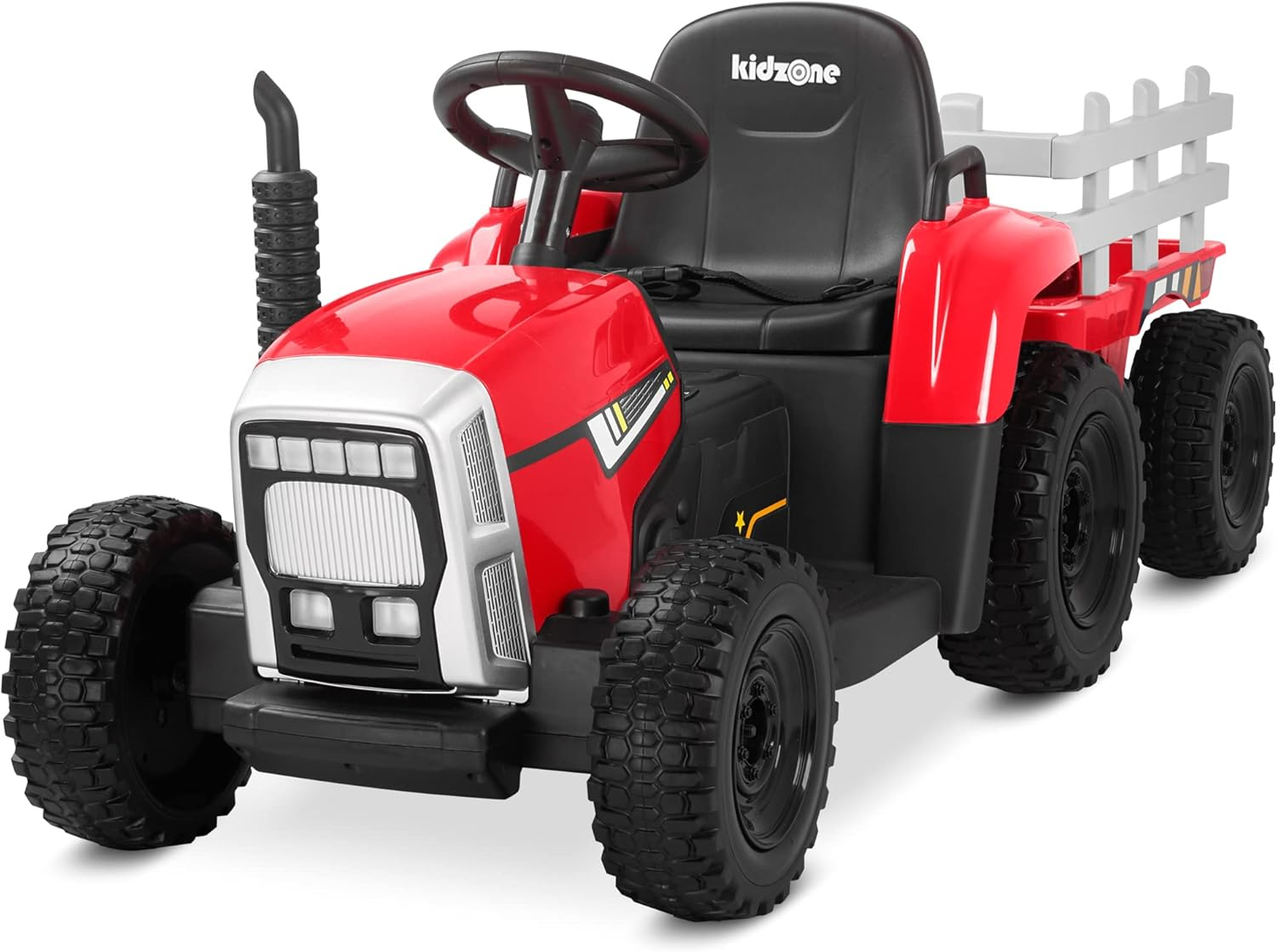 12V7AH Premium Version W/Eva Treaded Tires Dual 35W Motors Boost Power Torque Remote Control Electric Tractor W/Trailer Toddler Ride on Toy 3-Gear-Shift, 7-LED Lights Bluetooth,Red