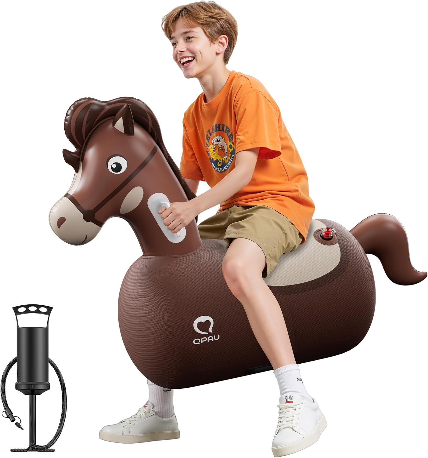 Infatable Bouncy Horse Toys with Hand Pump, Heavy Duty Giant Bouncy Pal, 220Lbs Load Capacity, Ride on Bouncy Animal Hopper Toy, Indoor Outdoor Bouncers for Kids Girls Boys Ages 5+