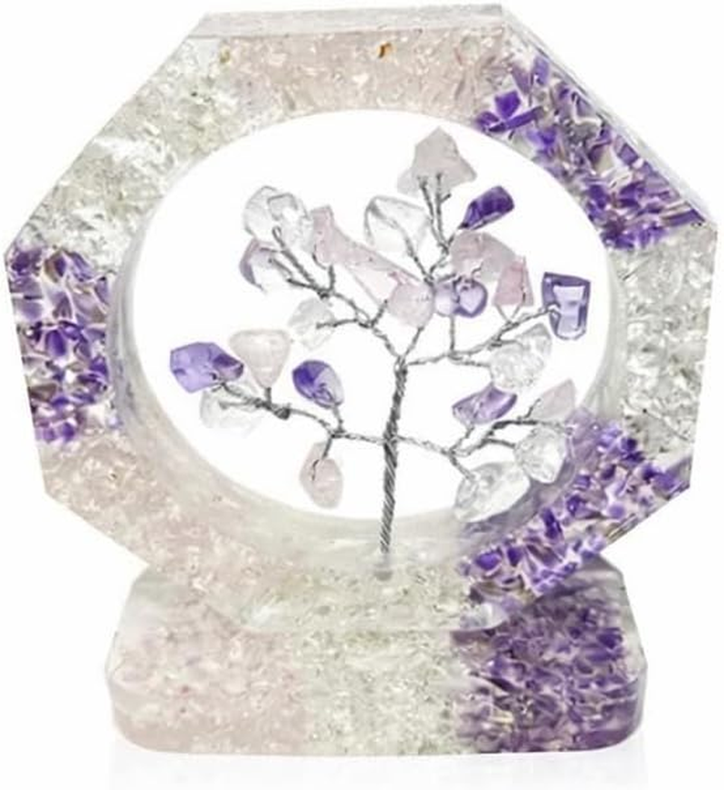Amethyst Rose Quartz Clear Quartz Tree, Handmade Crystal Tree of Life Decor, Natural Gemstone Bonsai Sculpture, Feng Shui Home Office Desk Decoration