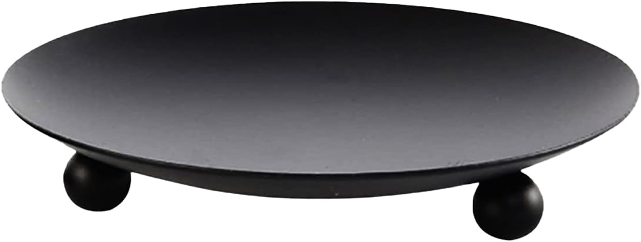 4.3" Large Iron Candle Holder Plate with Ball Feet, Metal Pillar Candle Stand Base, Decorative Centerpiece Tray for Table, Wedding, Spa & Home Decor (Matte Black)