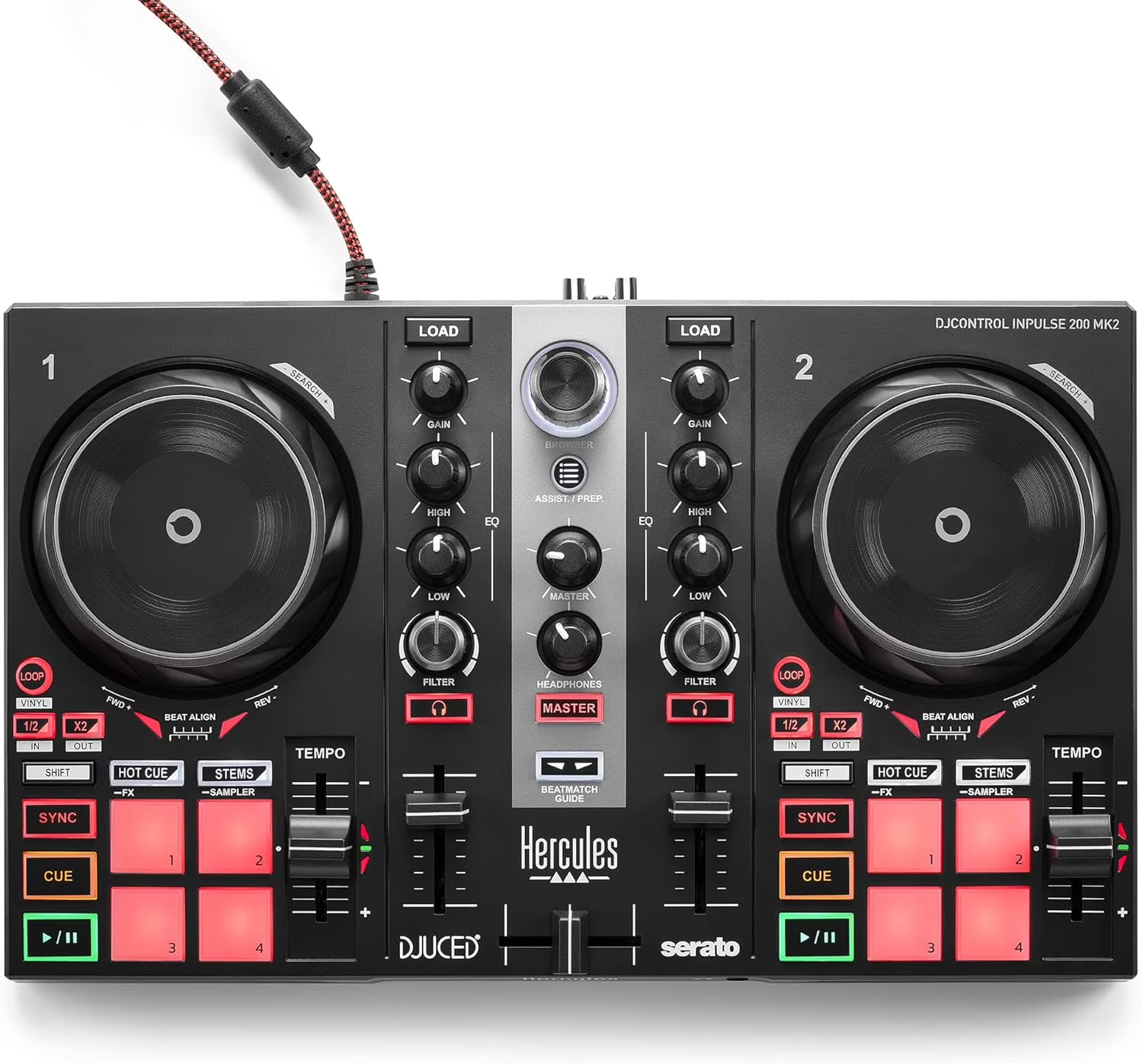 Djcontrol Inpulse 200 MK2 — Ideal DJ Controller for Learning to Mix — Software and Tutorials Included, Black