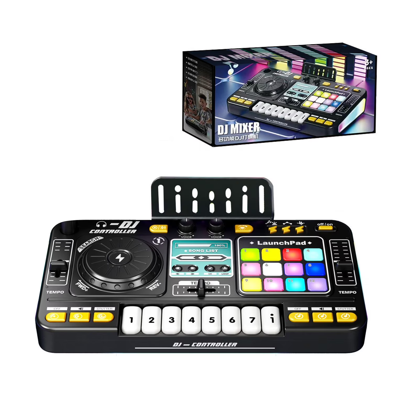 DJ Controller with Party Lights, DJ Set with Decks, DJ Mixer, Audio Interface and USB Connectivity, Bluetooth for Podcast, Streaming