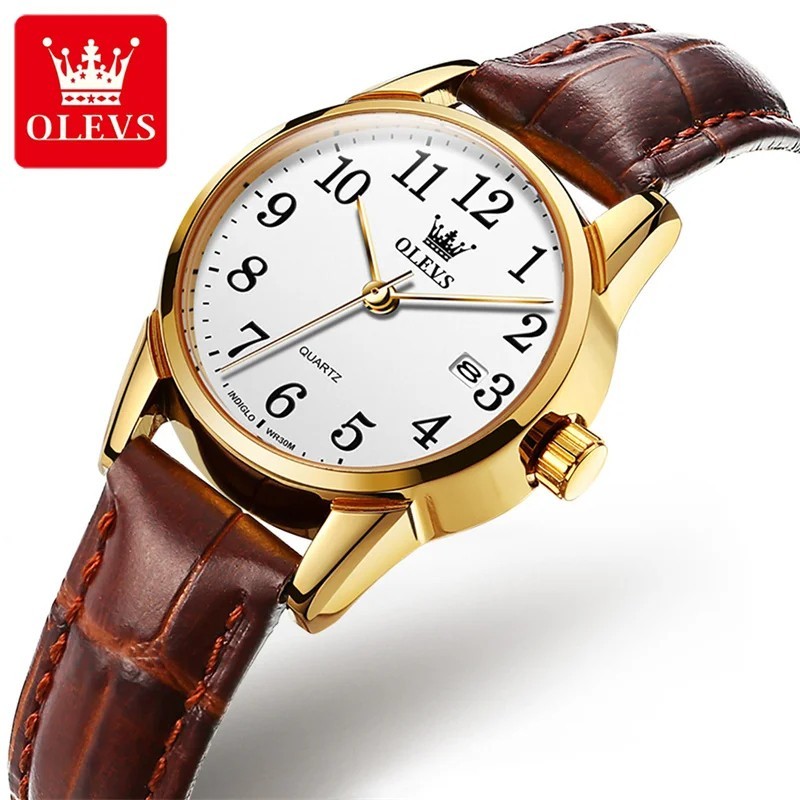 OLEVS Women's Quartz Watch Luxury Leather Strap Waterproof Date Ladies Wristwatc