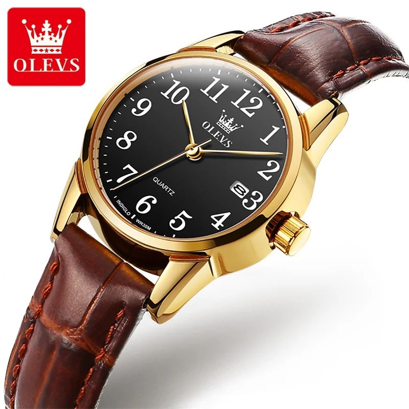 OLEVS Women's Quartz Watch Luxury Leather Strap Waterproof Date Ladies Wristwatc